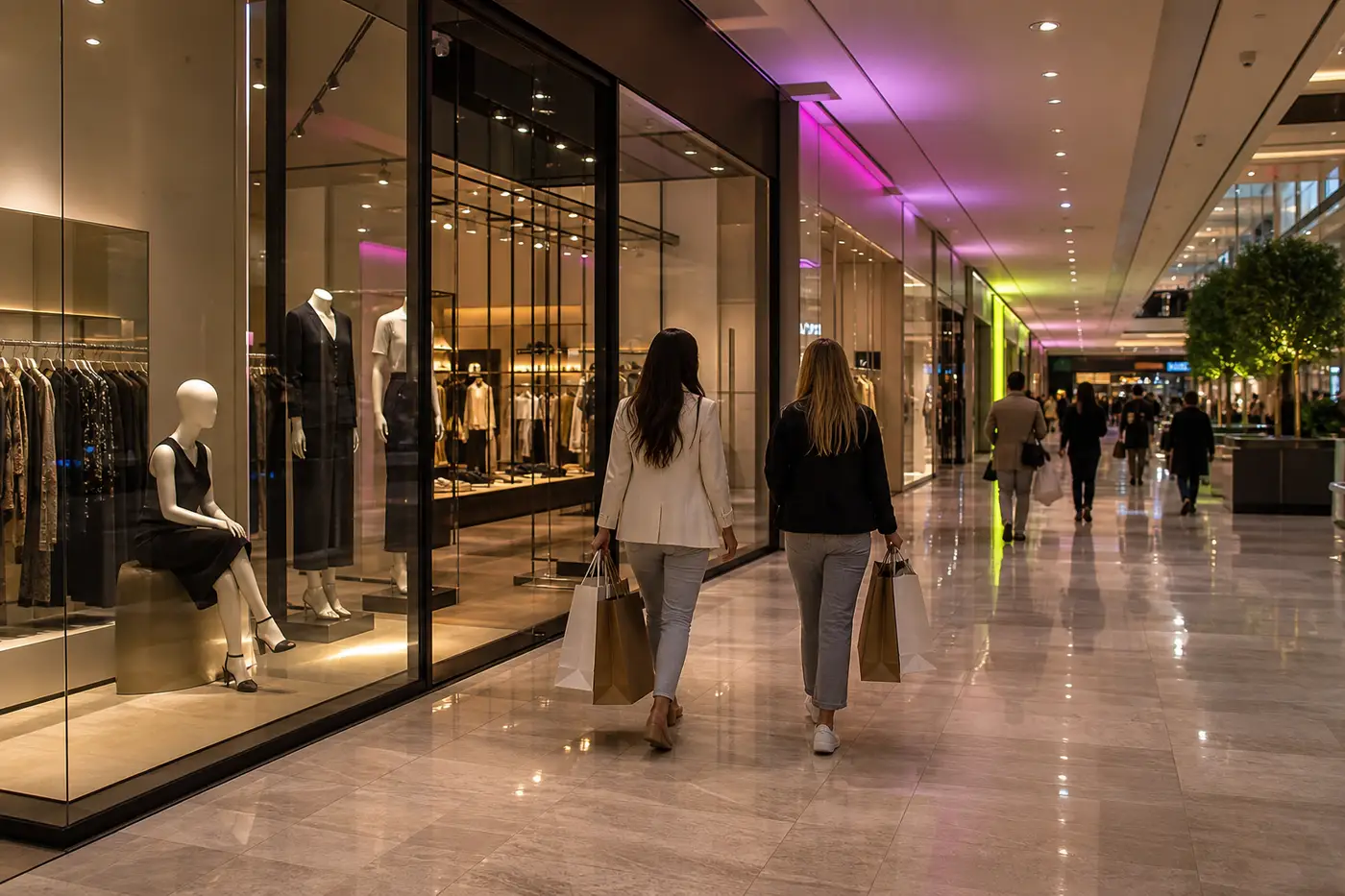 Fashion boutiques inside a shopping mall